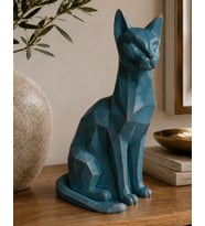 El Yapımı Kübik Kedi Heykeli Dekoratif El Yapımı Heykel Biblo 23 Cm El Yapımı