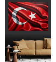Türk Bayrağı Ve Ay Yıldız Dalgalanışı Dekoratif Kanvas - Mdf Ahşap Tablo