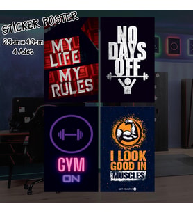 vucut geliştirme body motive yazılar - 4 adet yapışkanlı poster sticker etiketler - dolap cam oda için