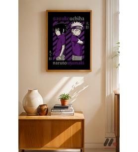 Naruto ve Sasuke Poster, Ahşap Çerçeveli Duvar Tablosu - Anime Severlere Özel Hediye