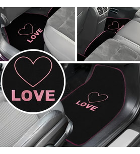 Kalp ve Aşk Desenli Pembe Nakışlı 5'li Oto Halı Paspas Seti  Love Yazı Detaylı Araba Paspas Takımı (Siyah)