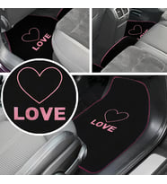Kalp ve Aşk Desenli Pembe Nakışlı 5'li Oto Halı Paspas Seti  Love Yazı Detaylı Araba Paspas Takımı (Siyah)