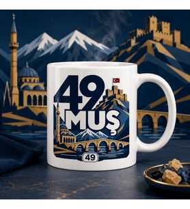 Muş Temalı Hediyelik Kupa Bardak - 49 Plaka Geometrik ve Minimalist Baskılı Özel Tasarım Kupa