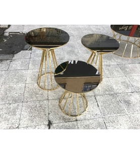 Brc CADDE 12417 Model Zigon Sehpa TK Siyah Düz Temper Cam Metal Altın Kaplam Ayak