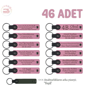 Pembe & Yeşil, Eğitimciler Günü İçin Üzerinde İsim Yazılı Hatıra Anahtarlık 46’lı Set