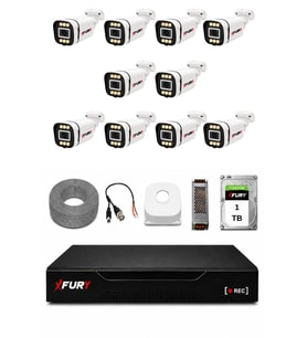 FURY 10 Kameralı 5MP Lens 1080P 6 Warm LED Renkli Gece Görüşlü Güvenlik Kamera Sistemi 1TB 1606