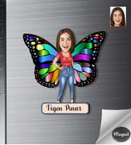 Kişiye Özel Kelebek Kadın Ahşap Magnet -1