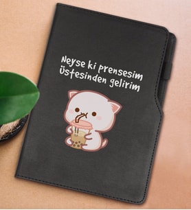 BK Gift Neyse Ki Prensesim Tasarımlı Siyah Termo Deri Not Defteri 15x21cm-1