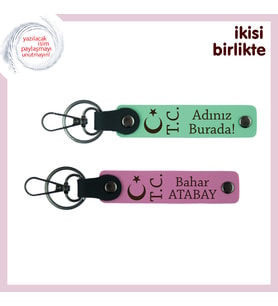 Kız Kardeşe Unutulmaz Hediye, Ay Yıldız TC Temalı İsimli 2’li Anahtarlık Seti, Açık Yeşil-Pembe