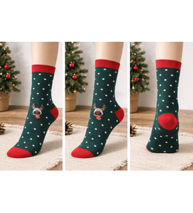 Desenli Çorap Setleri Unisex Noel Yılbaşı Chirstimas Çorapları (Haki-Yeşil)