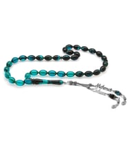 925 Ayar Gümüş Püsküllü Arpa Kesim İsim Yazılı Turkuaz Ateş Kehribar Tesbih