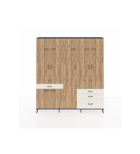 Arges Dolap 11 Raflı 4 Çekmeceli 2 Askılı 220x30x243 Antrasit-Çam/Aytaşı