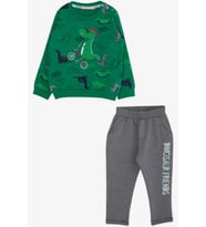 Breeze Erkek Bebek Eşofman Takımı Dinozor Baskılı 9 Ay-3 Yaş, Yeşil