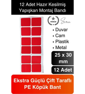 12'li Ekstra Güçlü Dayanıklı Çift Taraflı Hazır Kesilmiş Köpük Montaj Bandı Yapıştırma Ev Ofis