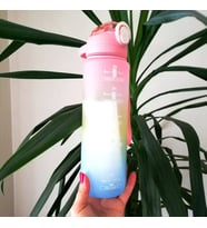 1 Litre Pembe Kapaklı Motivasyonlu Tritan  Spor Salonu Şişesi Su Matarası