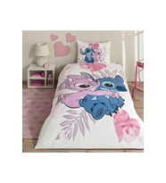 Taç Lilo and Stitch Lisanslı Ranforce Çarşafı Lastikli Tek Kişilik Nevresim Takımı-Pembe