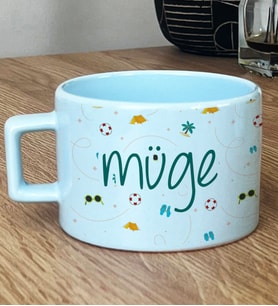 Kişiye Özel İsme Özel Hediye Pastel Fincan Yaz Temalı Desenli (Mavi)