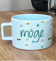 Kişiye Özel İsme Özel Hediye Pastel Fincan Yaz Temalı Desenli (Mavi)