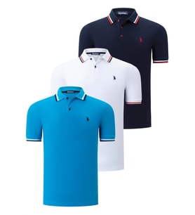 ÜÇLÜ SET T8594 DEWBERRY ERKEK T-SHIRT-LACİVERT-BEYAZ-MAVİ (Karışık)
