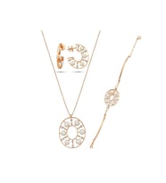 Tasarımlı Doğal İnci Küpe Kolye Bileklik Üçlü Set (Rose)