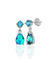 925 AYAR GÜMÜŞ 4 MM AQUA RENGİ 6*8 DAMLA AQUA TAŞLI SAPLAMALI KÜPE