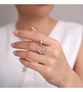 925 Ayar Rodyum Kaplama Pembe Kalpli Zirkon Taşlı Gümüş Kolye