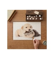 Sarılan Yavru Köpek ve Yavru Kedi Tasarımı 240 parça Ahşap Puzzle Ahşap Kutuda MP03243