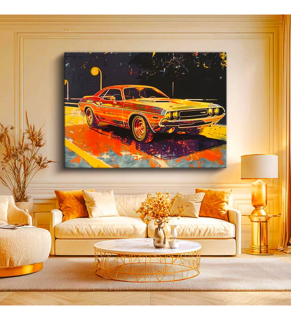 Yatay Kanvas Tablo Dodge Challenger Pop Art İllüstrasyon Dodge
