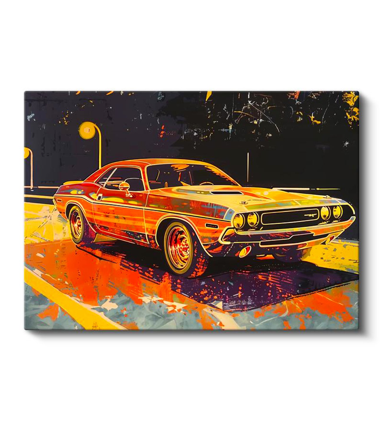 Yatay Kanvas Tablo Dodge Challenger Pop Art İllüstrasyon Dodge