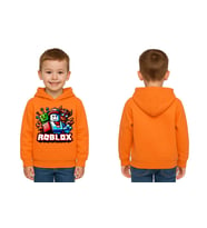 Unisex roblox Baskılı Çocuk Swaetshirt  Baskılı Kapüşonlu 3 İplik Şardonlu (Turuncu)