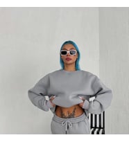 pilelistore- Kışlık Bisiklet Yaka Üç İplik Basic SweatShirt - Gri