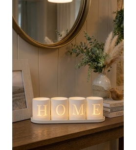 4'lü HOME Yazılı Dekoratif Standlı Mumluk Seti