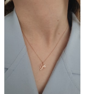 kalpli dört yapraklı şans yoncası model bayan gümüş kolye (Rose)