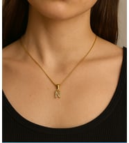 Fıora N Harfi  Çelik Zirkon Taşlı Harf Kolye Sade Şık Gold Ayarlanabilir Zincir Sevgiliye Arkadaşa Eşe Anneye Hediyelik