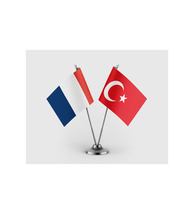Fransa Bayrağı ve Türk Bayrağı İkili Saten Masa Bayrağı Takımı