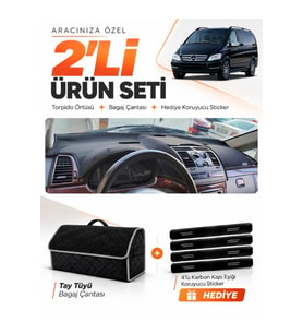 e-biz MERCEDES VİANO W639 (2003-2014) Uyumlu Torpido Örtüsü + Tay Tüyü Çanta - Siyah-Gri - MB022