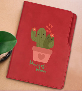 BK Gift Kişiye Özel Kaktüs Tasarımlı Kırmızı Termo Deri Not Defteri 15x21cm-11