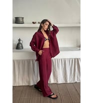 GÖMLEK-PANTOLON TAKIM CUPRA KUMAŞ - Kahverengi (Bordo)