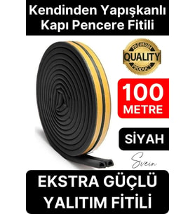 Kalın Kauçuk 2x50=100 mt Ekstra Uzun Siyah Kapı Pencere Fitili Soğuk Koruyucu Geçirmez İzolasyon
