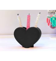 3D Baskı Kalp Şekilli Kalemlik - Masaüstü Organizer - Siyah