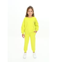 Toontoy Kız Çocuk Reglan Kol Kanguru Cepli Nakışlı Eşofman Takım (Açık Yeşil)