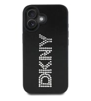 Apple iPhone 16 Uyumlu Kılıf DKNY Orjinal Lisanslı Taşlı DKNY Yazılı Metalik Rhinestones PU Deri Kapak (Siyah)