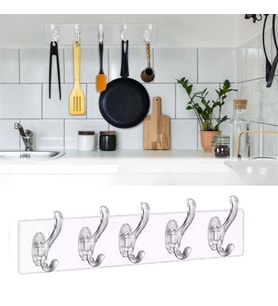 5'li Güçlü Yapışkanlı Şeffaf Duvar Askısı Banyo Mutfak Düzenleyici Pratik Askılık (5343)