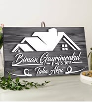 BK Gift Kişiye Özel Gayrimenkul Tasarımlı Gri Dekoratif Ahşap Tabela