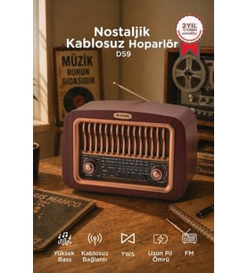 Torima Bluetooth Hoparlör Nostaljik Radyo Kablosuz Speaker D59 Kahverengi