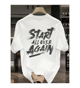 Baskılı Oversize Bisiklet Yaka T-shirt - Beyaz