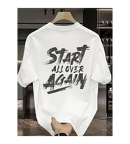 Baskılı Oversize Bisiklet Yaka T-shirt - Beyaz