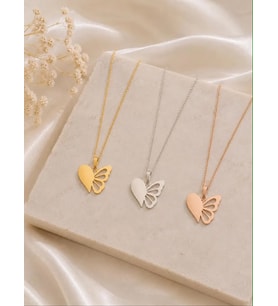 Kişiye Özel Minimal Kalp Kelebek Model Kolye 925K Gümüş (Rose)
