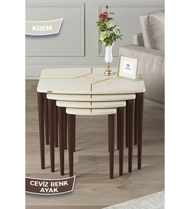 1.sınıf Mdf Lake Boya Krem 4lü Zigon Sehpa Takımı