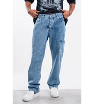 Erkek Mavi Bol Kargo Pantolon Baggy